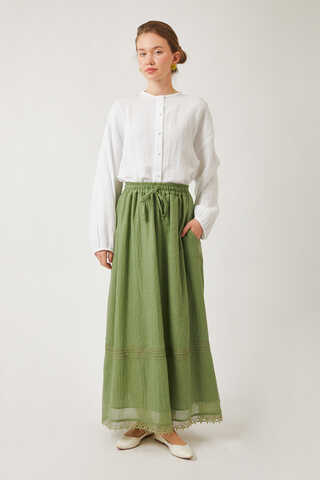 Lara Dantelli Etek Soft Yeşil - 4
