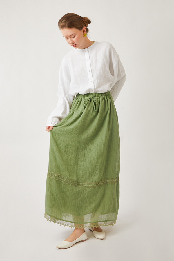 Lara Dantelli Etek Soft Yeşil - 7