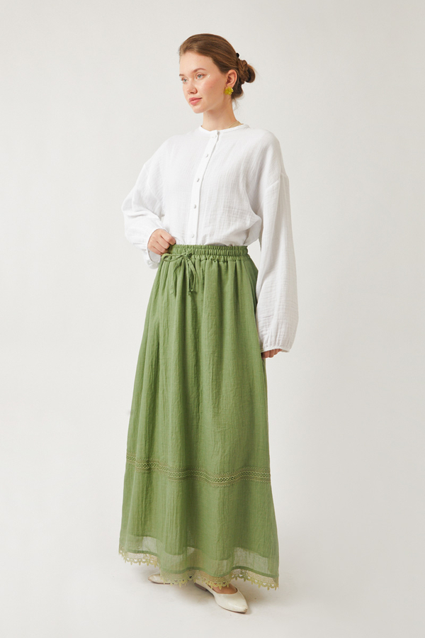 Lara Dantelli Etek Soft Yeşil - 9