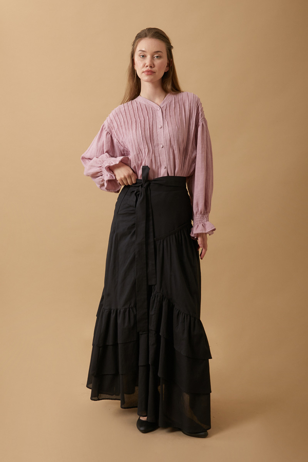 Layered Gathered Skirt Black