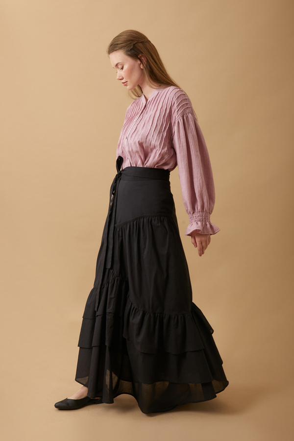 Layered Gathered Skirt Black - 2