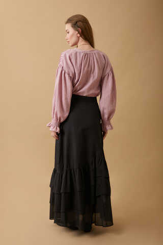 Layered Gathered Skirt Black - 6