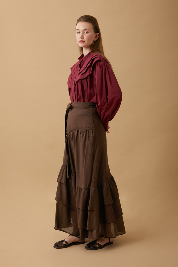 Layered Gathered Skirt Brown - 2