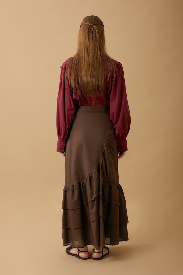 Layered Gathered Skirt Brown - 6