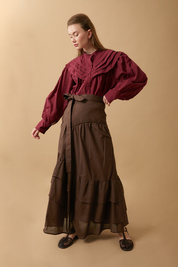 Layered Gathered Skirt Brown - 5
