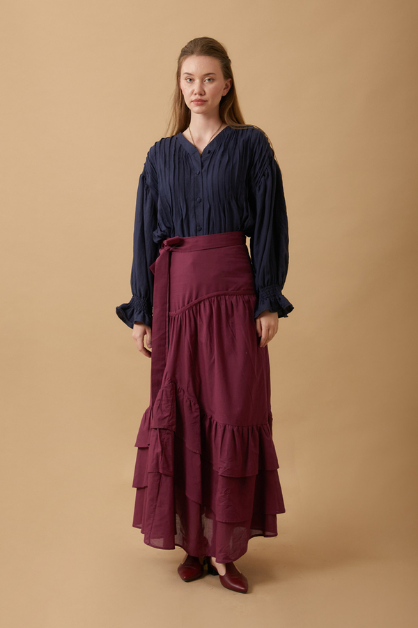 Layered Gathered Skirt Burgundy - 2