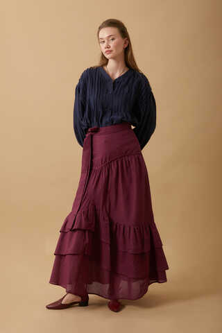 Layered Gathered Skirt Burgundy - 1