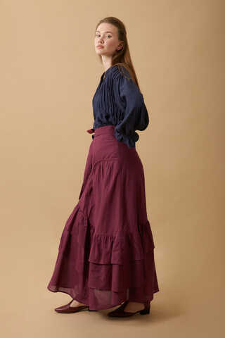 Layered Gathered Skirt Burgundy - 3