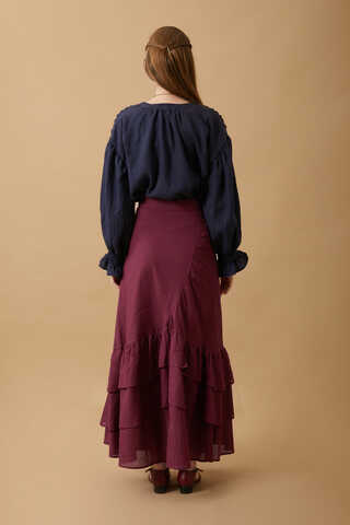 Layered Gathered Skirt Burgundy - 6