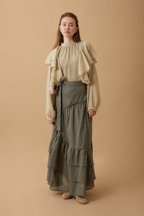 Layered Gathered Skirt Khaki - 3