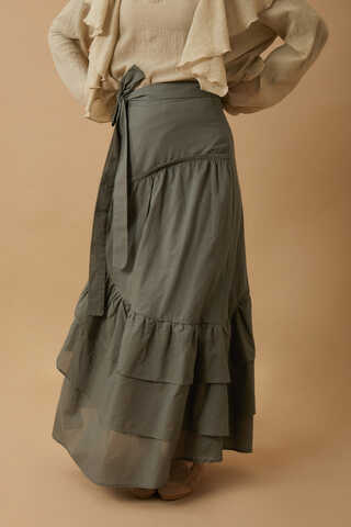 Layered Gathered Skirt Khaki - 2