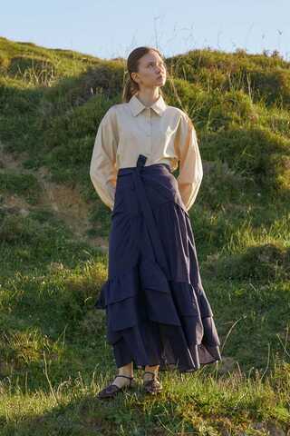 Layered Gathered Skirt Navy Blue - 1