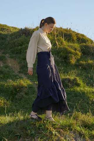 Layered Gathered Skirt Navy Blue - 4