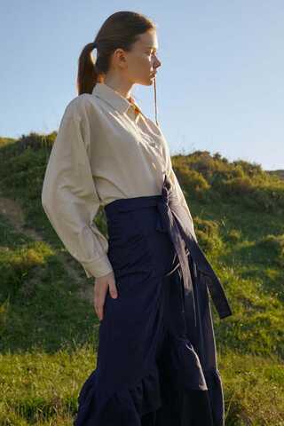 Layered Gathered Skirt Navy Blue - 5