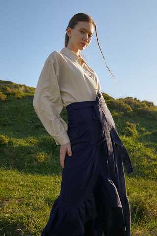 Layered Gathered Skirt Navy Blue - 6