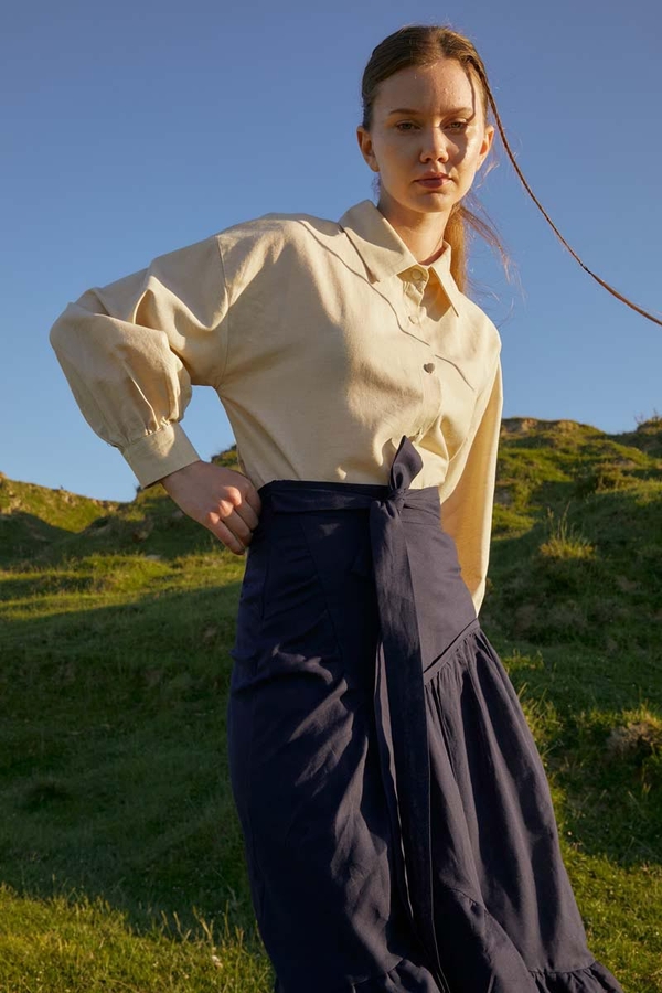 Layered Gathered Skirt Navy Blue - 7