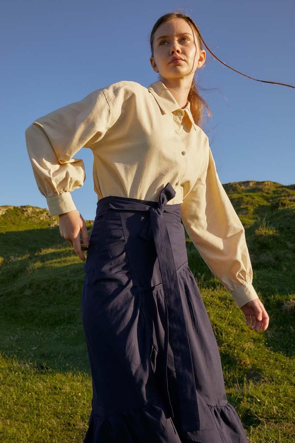 Layered Gathered Skirt Navy Blue - 8