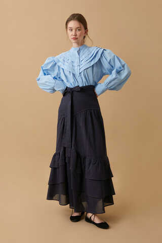 Layered Gathered Skirt Navy Blue - 12