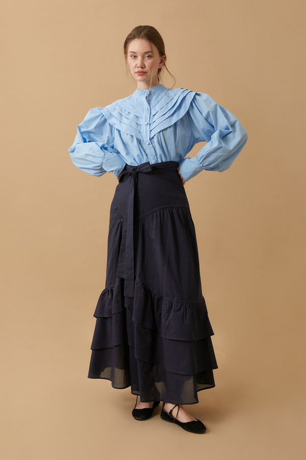 Layered Gathered Skirt Navy Blue - 12