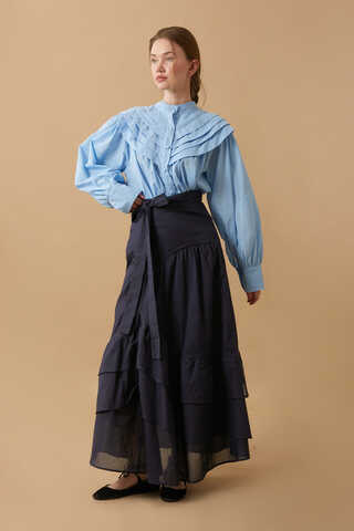 Layered Gathered Skirt Navy Blue - 14