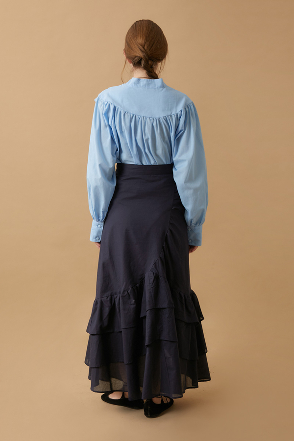 Layered Gathered Skirt Navy Blue - 17