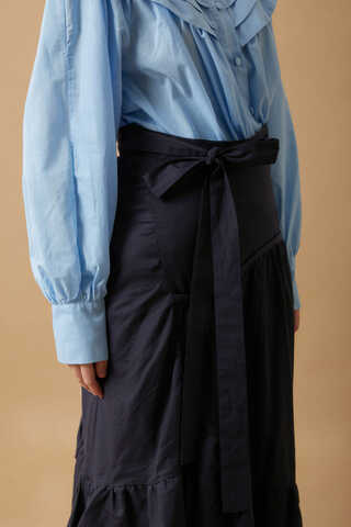 Layered Gathered Skirt Navy Blue - 13