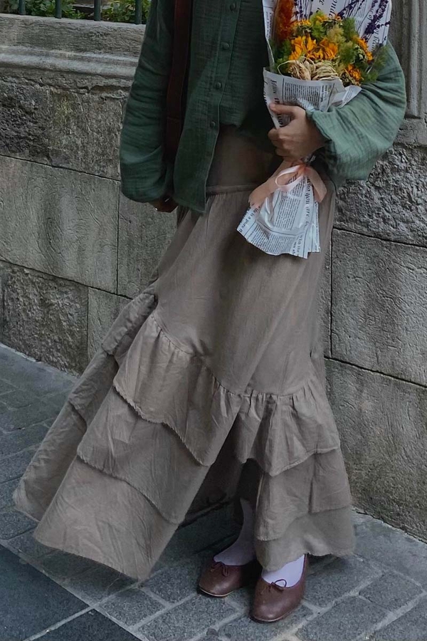 Layered Gathered Skirt Stone - 2