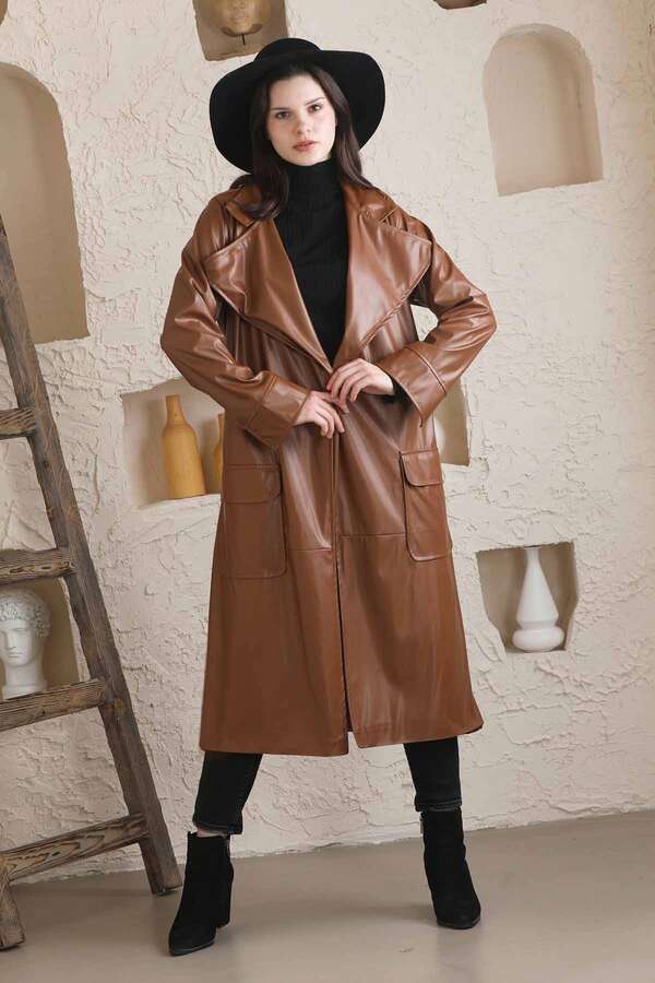 Buy Long Leather Trench Brown Zülays