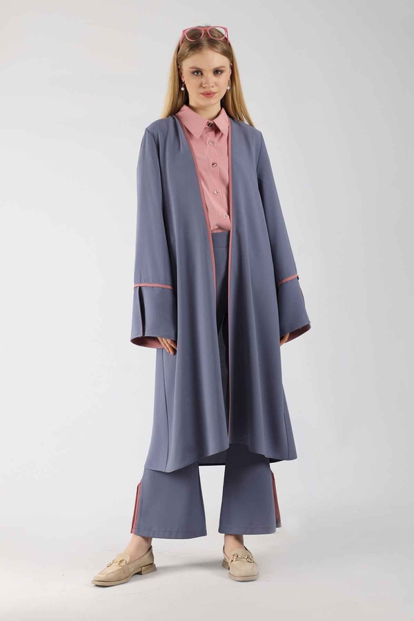 Yırtmaçlı Abaya Takım Gri 