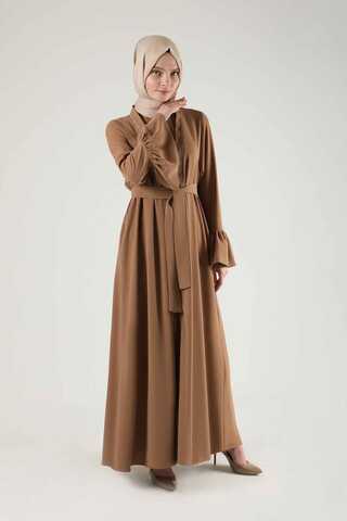 Manşeti Volanlı Taşlı Abaya Takım Taba - 1