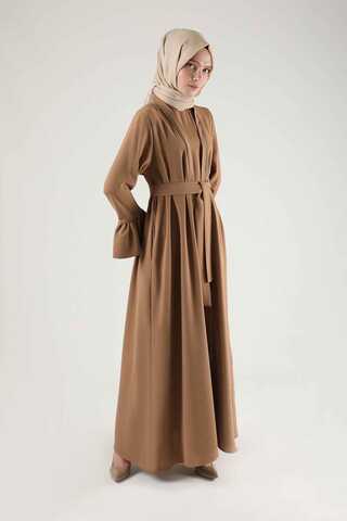 Manşeti Volanlı Taşlı Abaya Takım Taba - 3