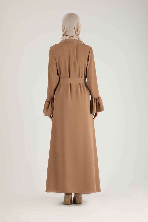 Manşeti Volanlı Taşlı Abaya Takım Taba - 4