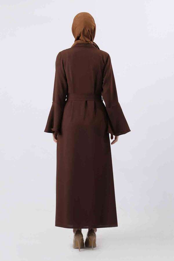 Manşeti Yırtmaçlı Abaya Takım Kahve - 4