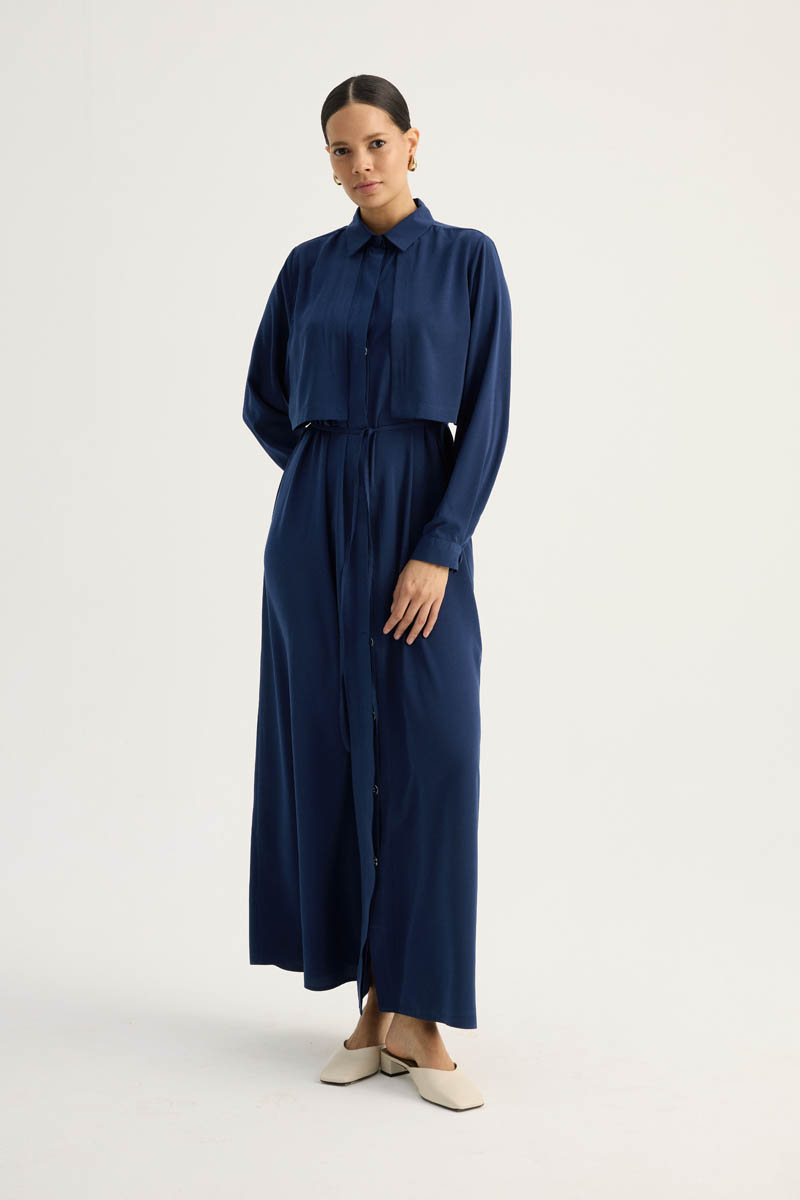 Medina Silk Dress Navy Blue