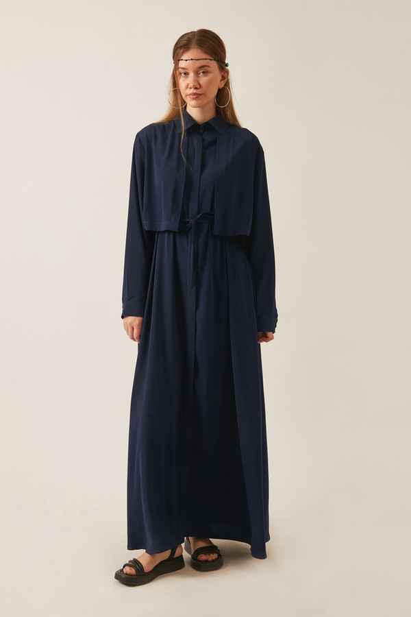 Medine İpeği Elbise Koyu Lacivert 