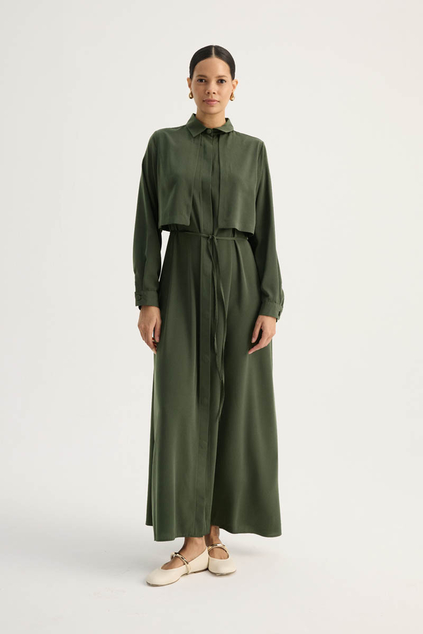 Medine İpeği Elbise Yeşil - 1