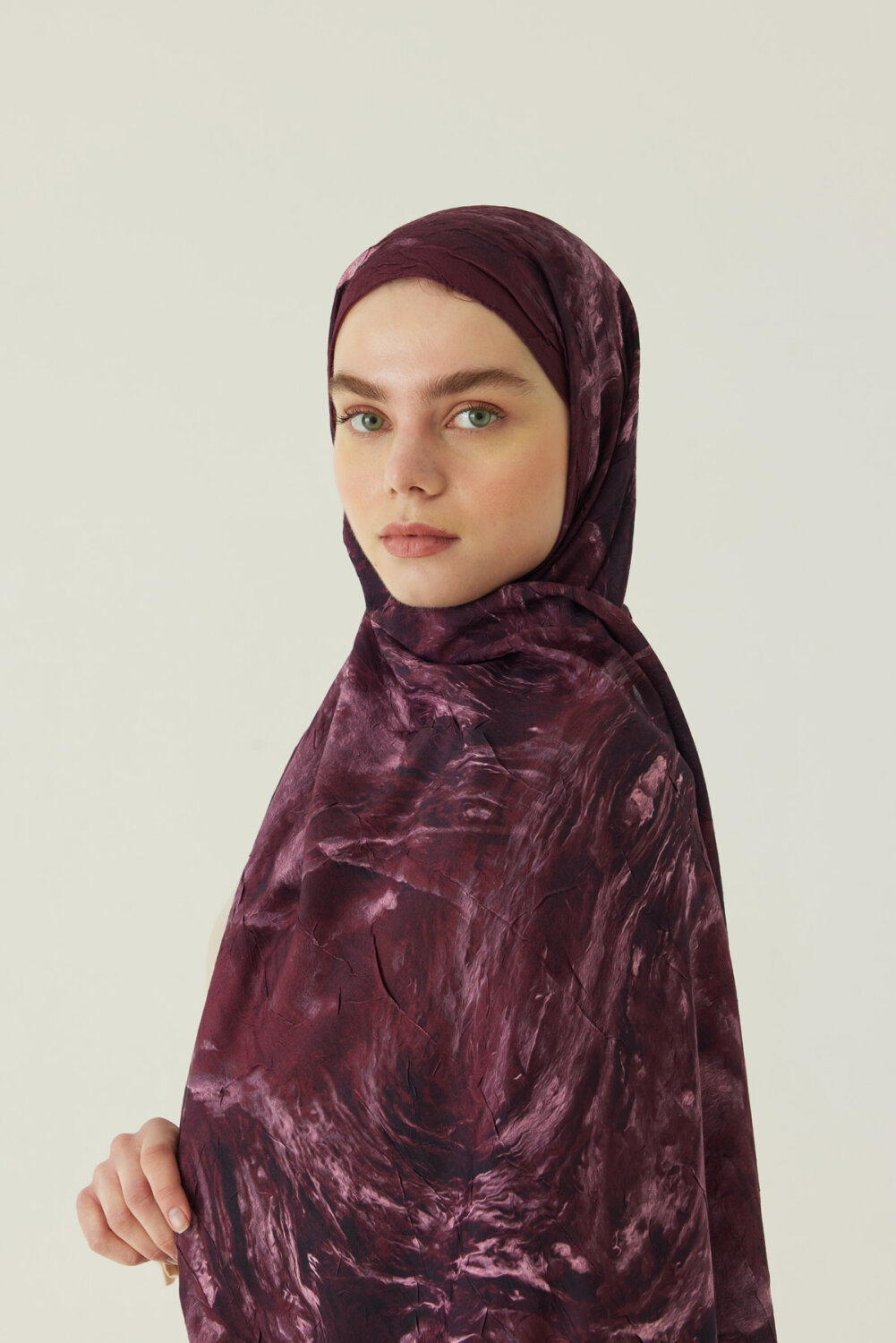 Mermer Desenli Şal Bordo - 1
