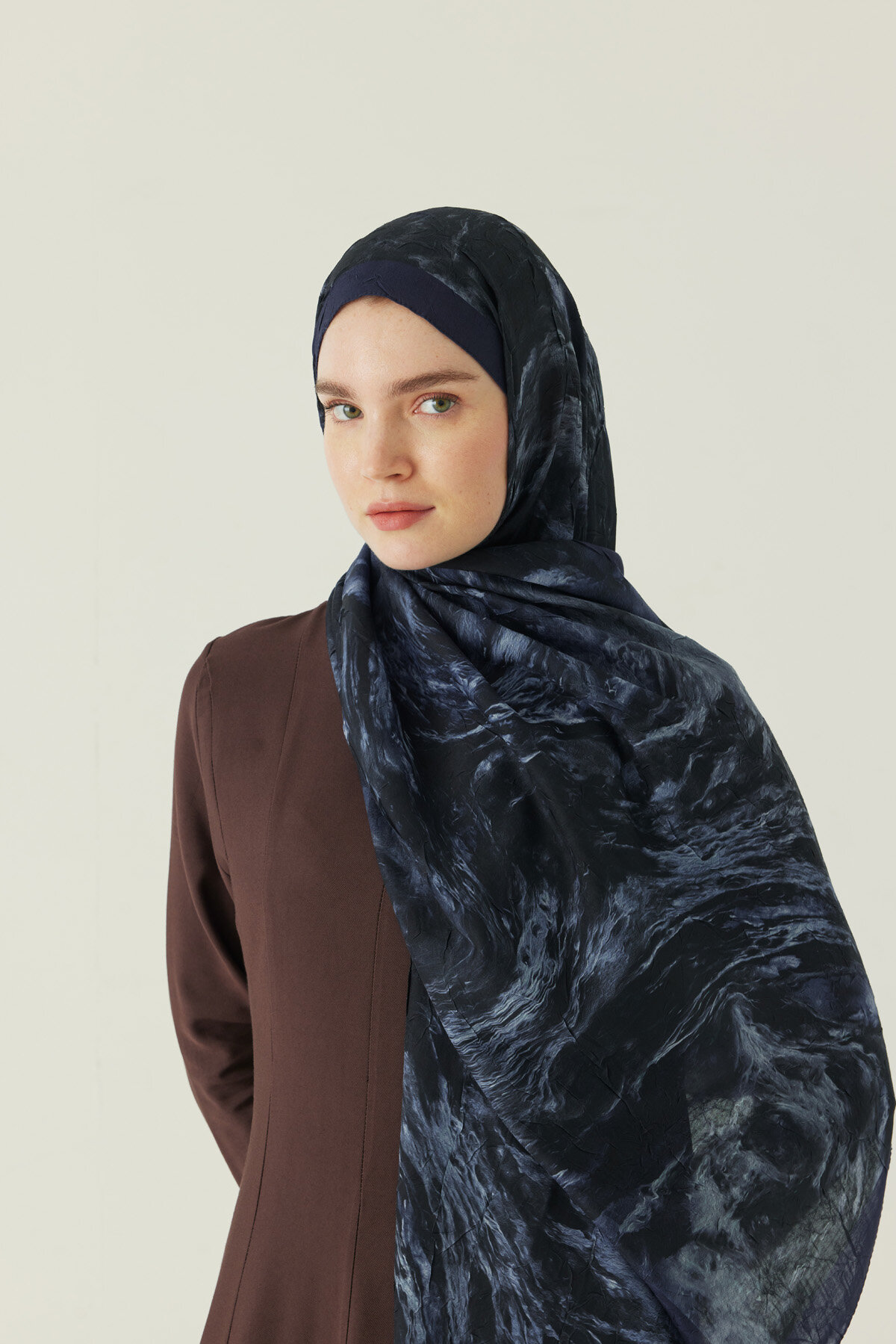 Mermer Desenli Şal Lacivert