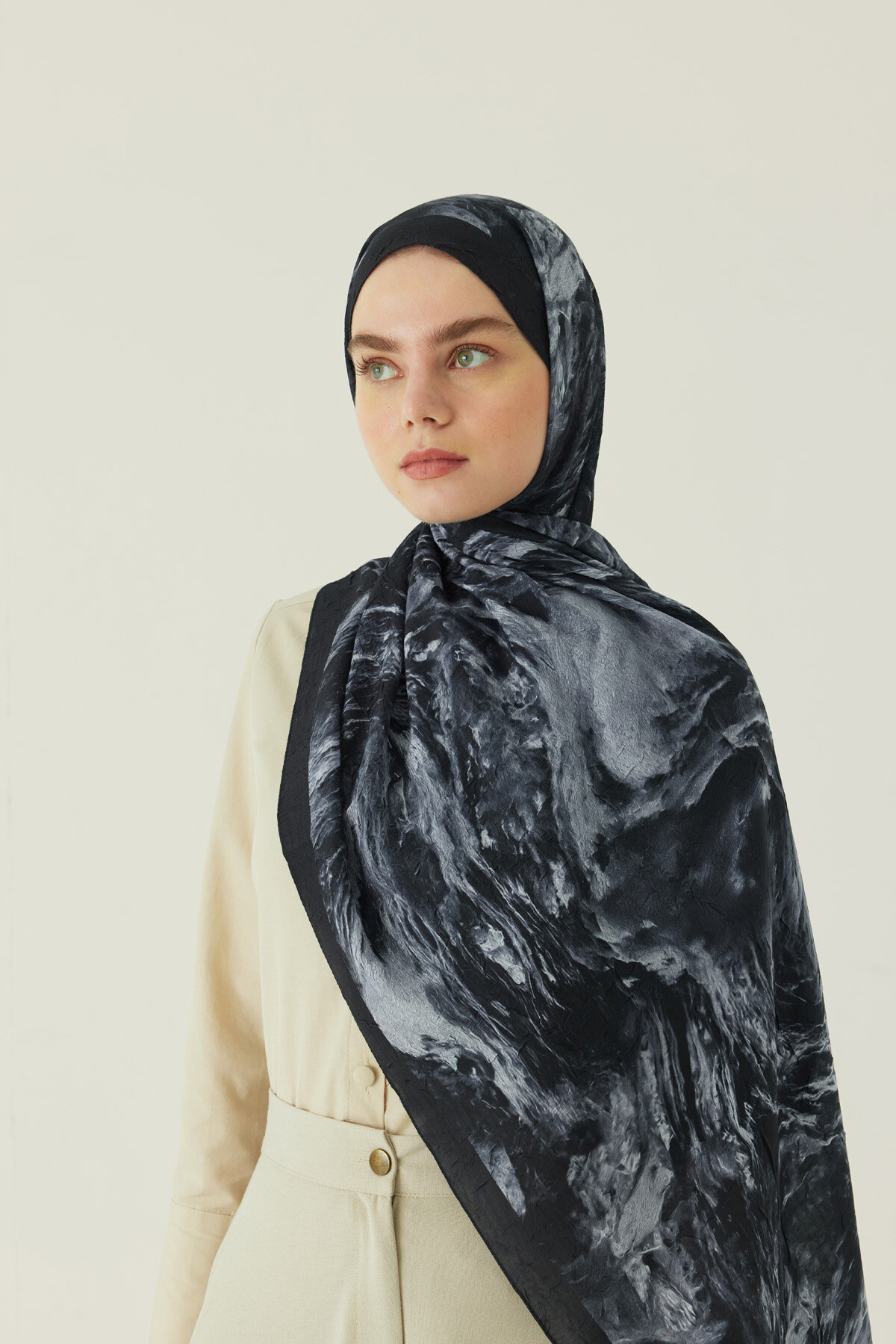 Mermer Desenli Şal Siyah