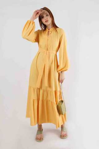 Zulays - Nare Kuşaklı Elbise Sarı