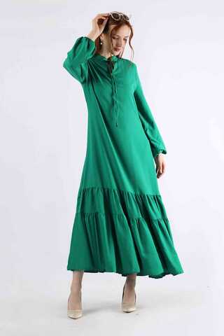 Nare Kuşaklı Elbise Yeşil - Thumbnail