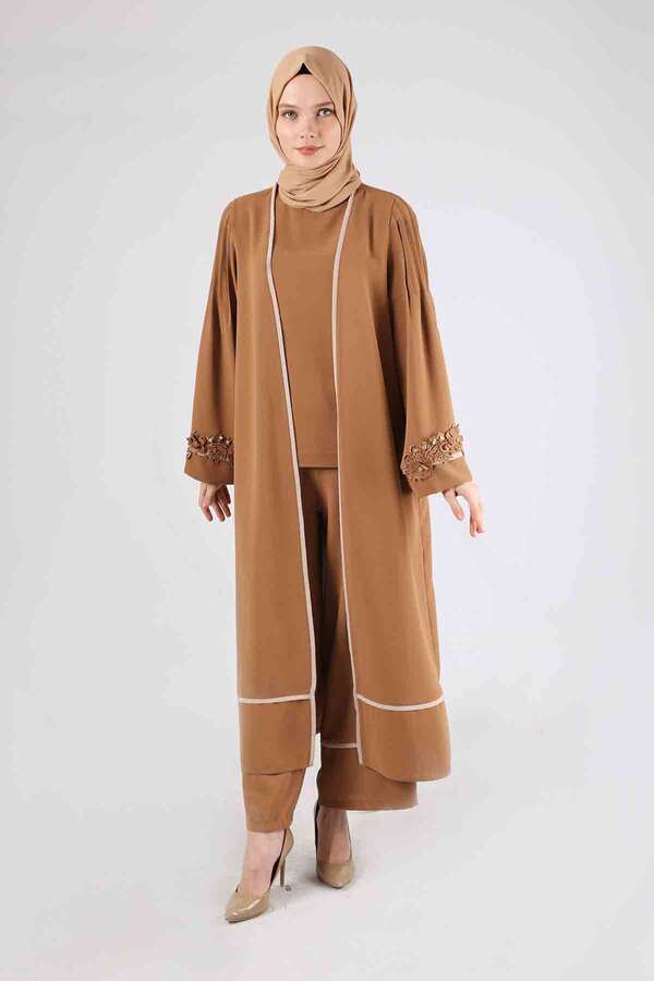 Zulays - Nervürlü Abaya Takım Taba