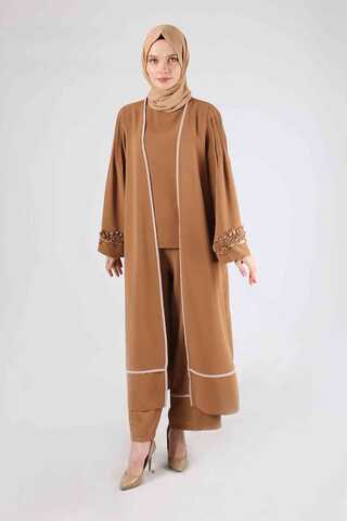 Zulays - Nervürlü Abaya Takım Taba