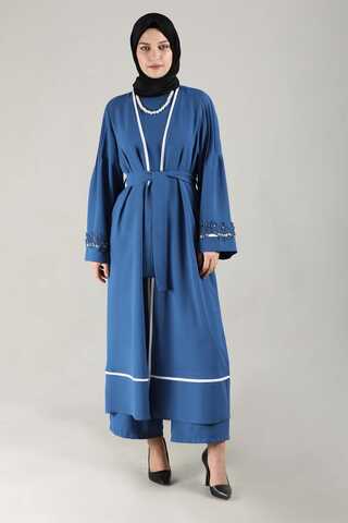 Zulays - Nervürlü Abaya Takım İndigo
