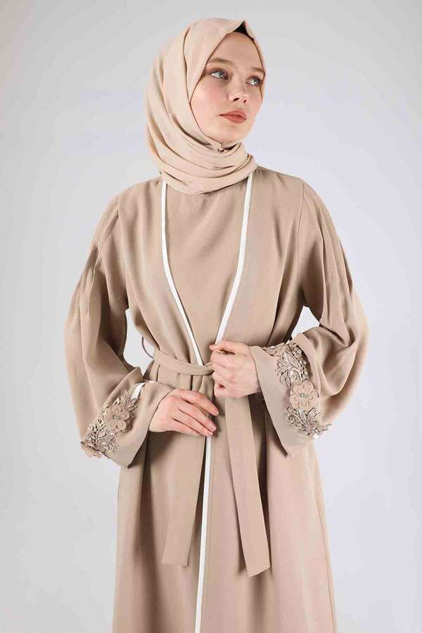 Nervürlü Abaya Takım Krem - 2