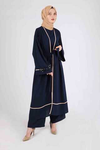 Zulays - Nervürlü Abaya Takım Lacivert