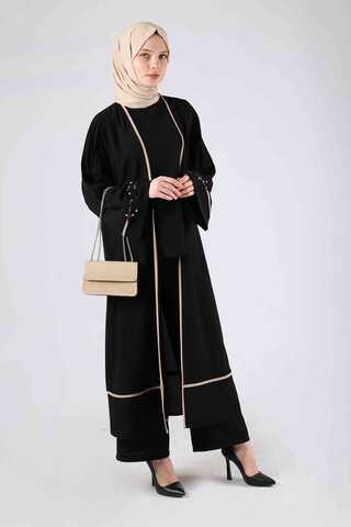 Zulays - Nervürlü Abaya Takım Siyah