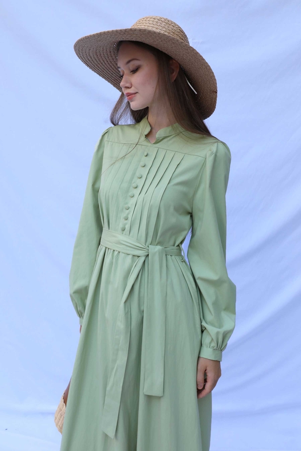 Önden Düğmeli Poplin Elbise Avokado - 1