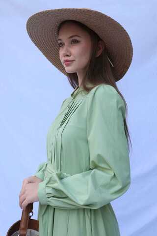 Önden Düğmeli Poplin Elbise Avokado - 6