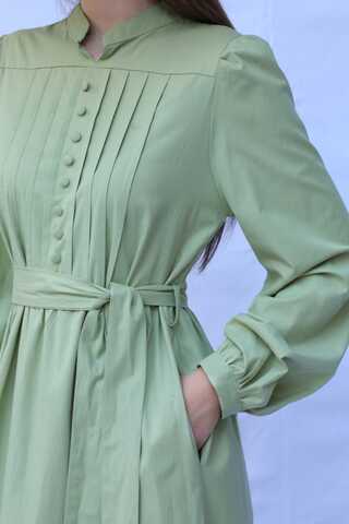Önden Düğmeli Poplin Elbise Avokado - 8
